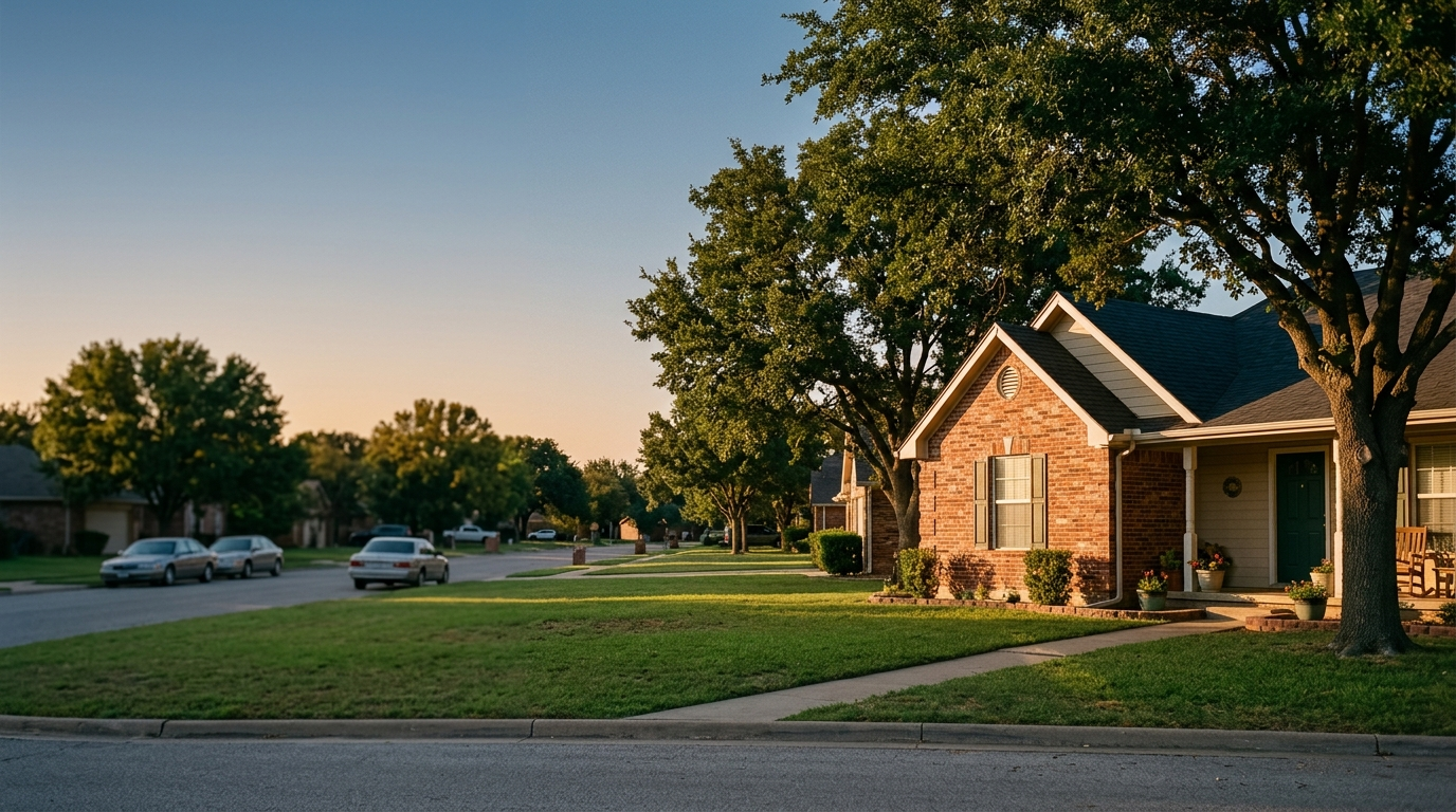 A suburban American home at golden hour